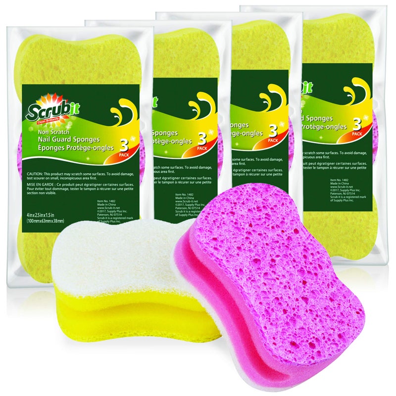 SCRUBIT Scrub Sponge by Scrubit â€“Multipurpose Cellulose Cleaning Sponges with Non Scratch Scouring Pad for Dishes, Pots, Pans, Glass Cooktop - Super Absorbent - Unique Shape to Protect Nails: 12 Pack - Image 1